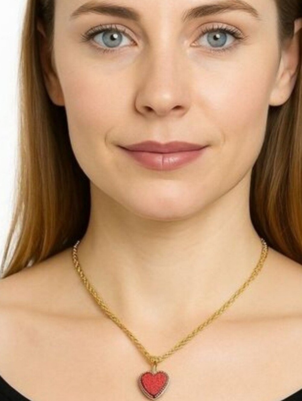 Handmade Dainty Jewlery Elegant Gold Yarn and Red Heart Pendant Crochet Necklace